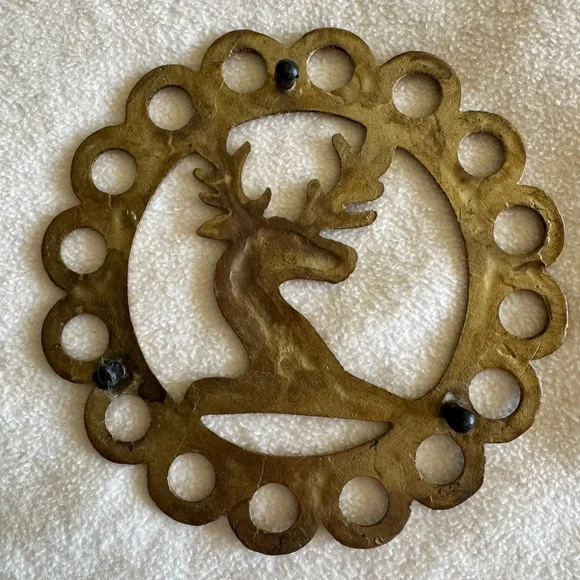 Vintage Brass Stag Head Trivet - Picture 2 of 2